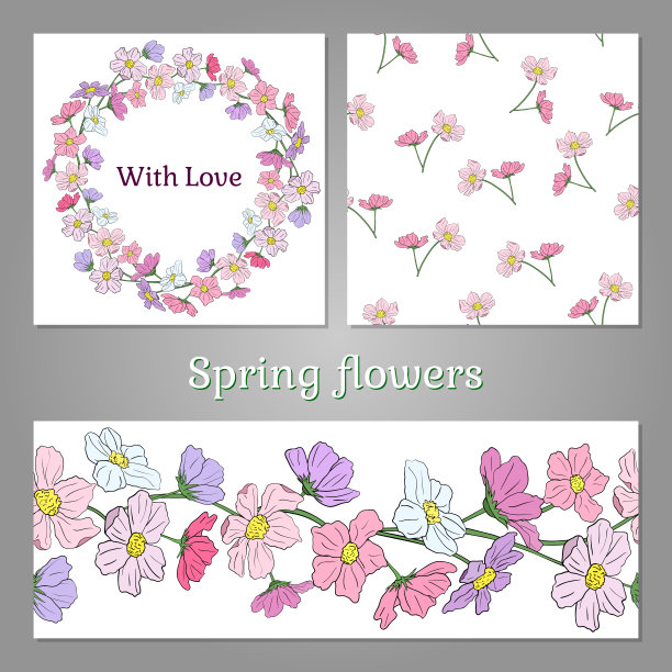 一套花卉装饰元素为您的设计。图片下载