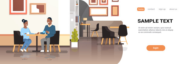 年轻夫妇一起喝咖啡坐在咖啡桌非裔美国男人女人浪漫爱情约会概念现代餐厅室内平面水平复制空间图片下载