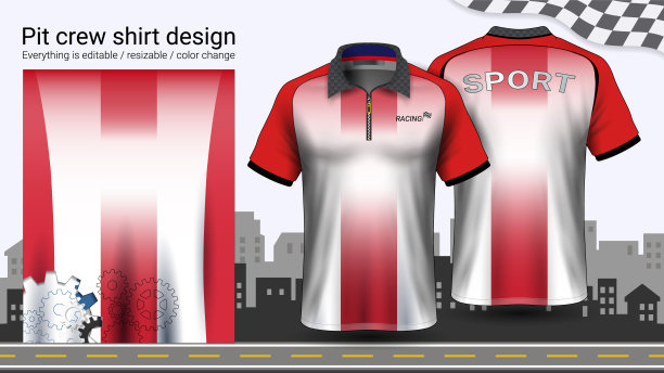 带拉链的Polo t恤，运动服和运动服的赛车制服模型模板，如，赛车服，卡丁车，维修站工作人员，机械工装，一切都可以食用和颜色变化。图片下载