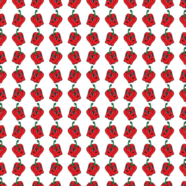 红色滑稽卡通蔬菜甜椒无缝图案图片下载