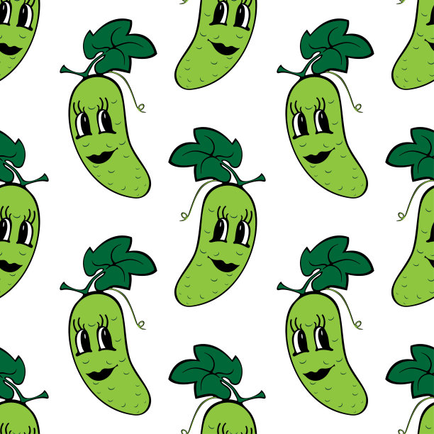 绿色搞笑卡通蔬菜黄瓜无缝图案图片下载