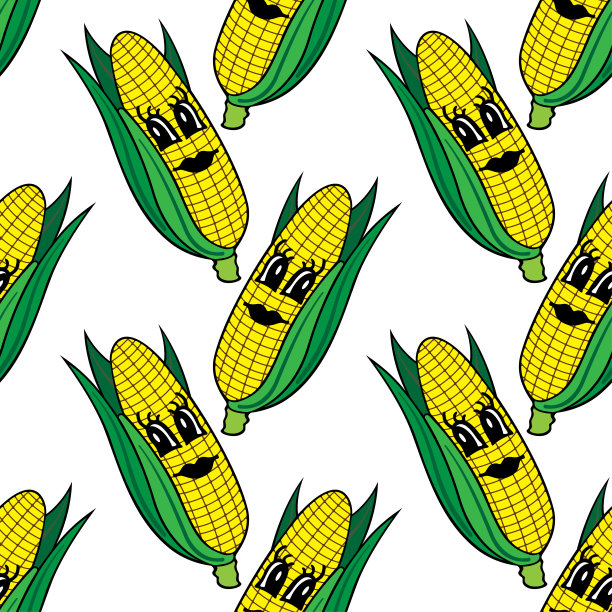 搞笑卡通蔬菜玉米无缝图案图片下载