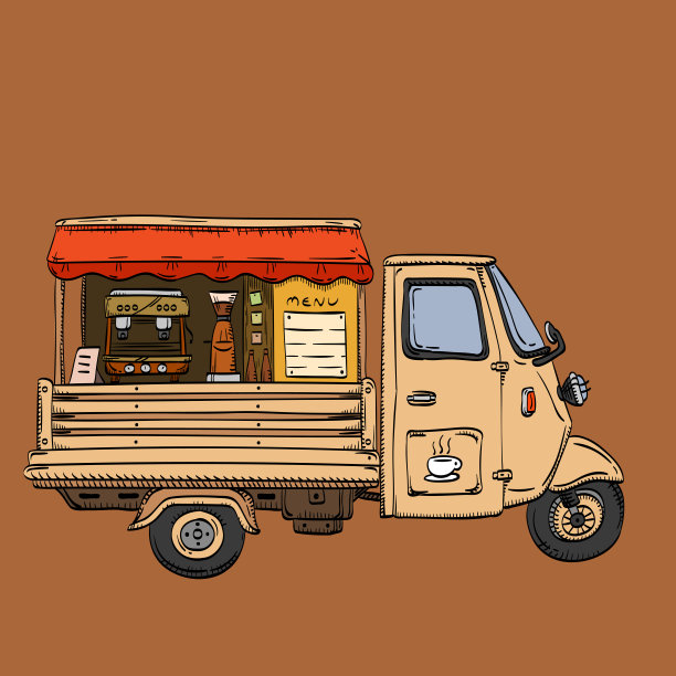街咖啡卡车。钢笔绘制矢量图图片下载