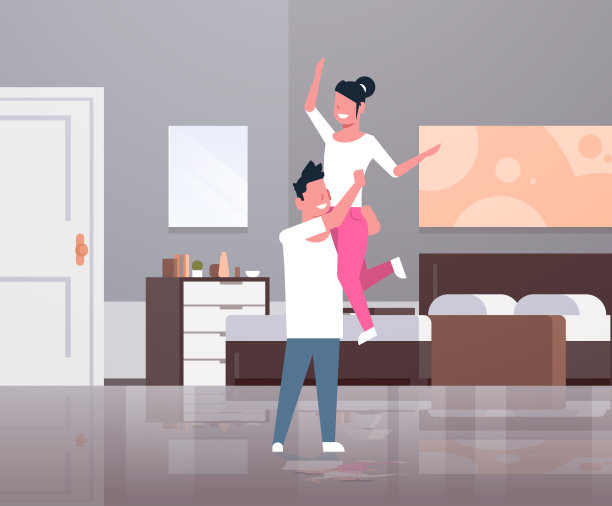 男人抱起女人，情侣在现代公寓卧室里玩耍，爱人享受在一起的时光图片下载