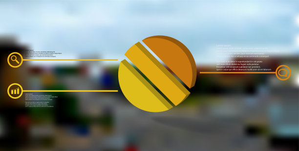 3D插图信息图模板。压花环歪斜分为三个颜色部分。物体被安排在模糊的照片背景上。颜色线与简单的标志在圆圈的两侧。图片下载