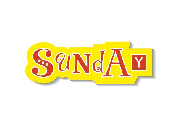 星期日的装饰彩色字母与不同的字母在红色与黄白色的轮廓和阴影图片下载