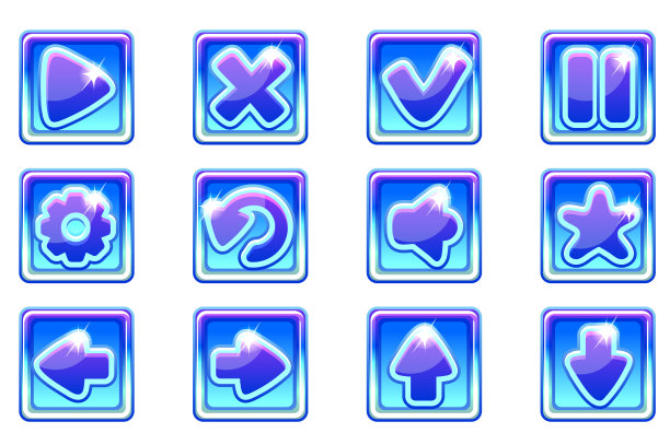 向量蓝色方块收集设置玻璃按钮的Ui图片下载