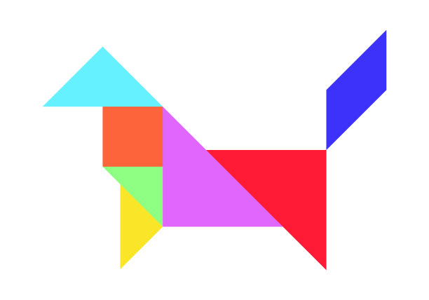 白底狗形彩色七巧板拼图(矢量)图片下载