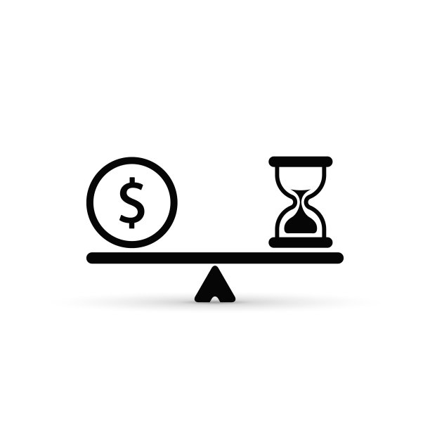 时间和金钱的平衡比例图标矢量隔离标志图片下载