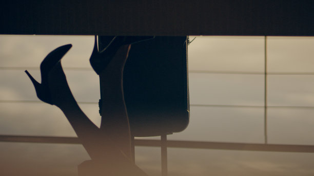 在机场提着行李箱的女商人图片下载