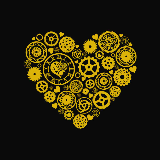 心脏组成的齿轮在维多利亚风格，手绘。向量图片下载