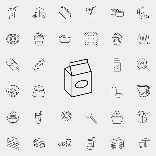 包装中的牛奶图标。快餐图标普遍设置为网络和移动图片下载