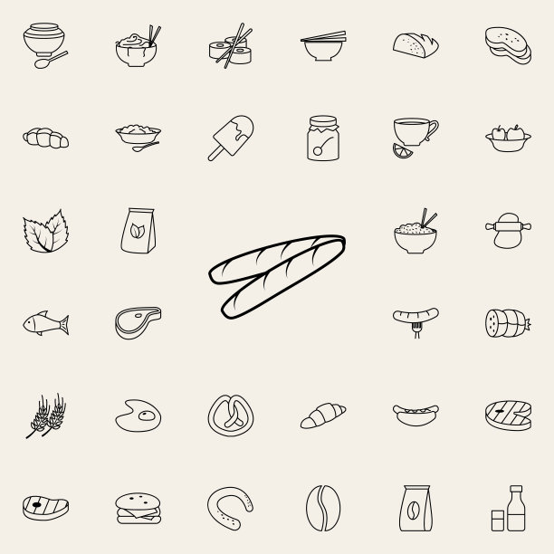 法式面包图标。食物图标普遍设置为网络和移动图片下载