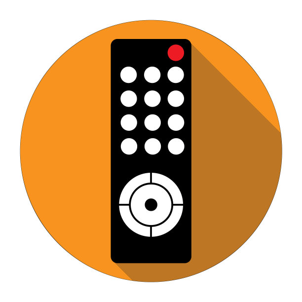 电视或媒体中心遥控器。平面图标与长阴影效果。图片下载