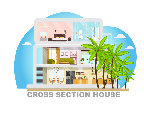 未来设计别墅横截面平面矢量图片下载