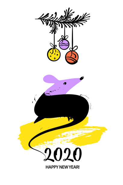 新年晚会的模板图像与紫罗兰老鼠，老鼠的颜色背景。阴历星座老鼠素材图片