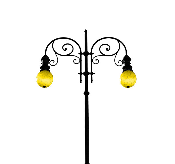 弯街灯孤立在白色图片下载