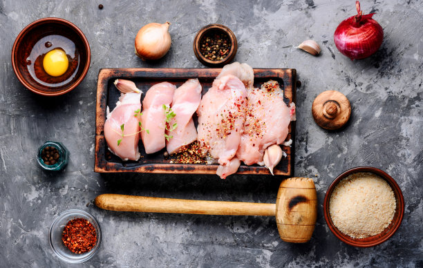 切菜板上的生鸡肉图片下载