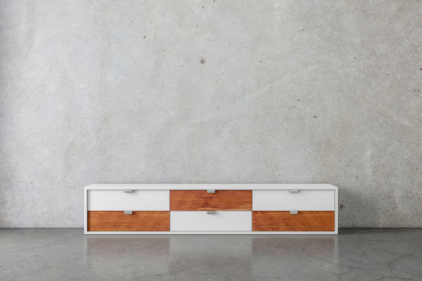现代的局或电视控制台模型在空房间与混凝土房间图片下载