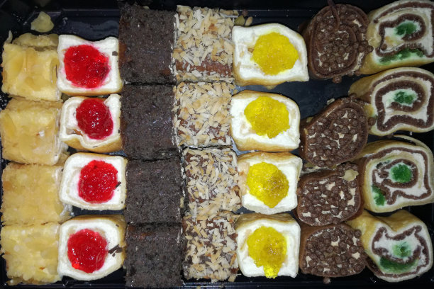 不同的蛋糕，俯视图，什锦蛋糕图片下载