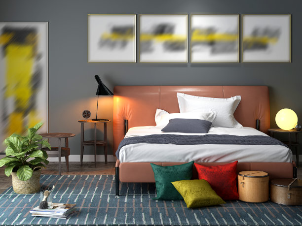 3d渲染现代舒适的卧室图片下载