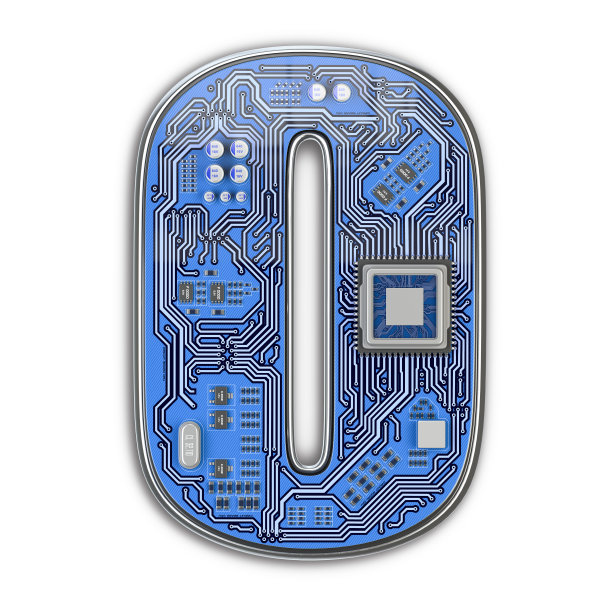 线路板形式的字母O。数字高科技字母孤立在白色。图片下载