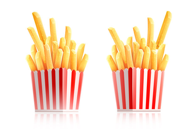 炸薯条在纸盒快餐。矢量插图。图片下载