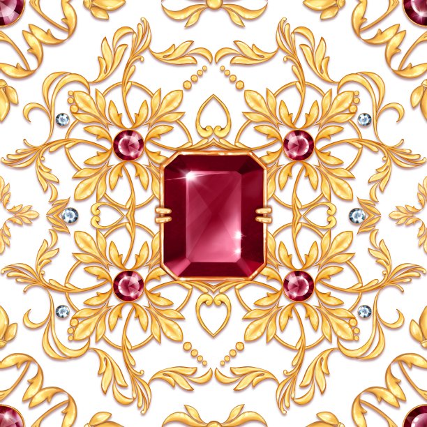 无缝巴洛克图案与宝石图片下载