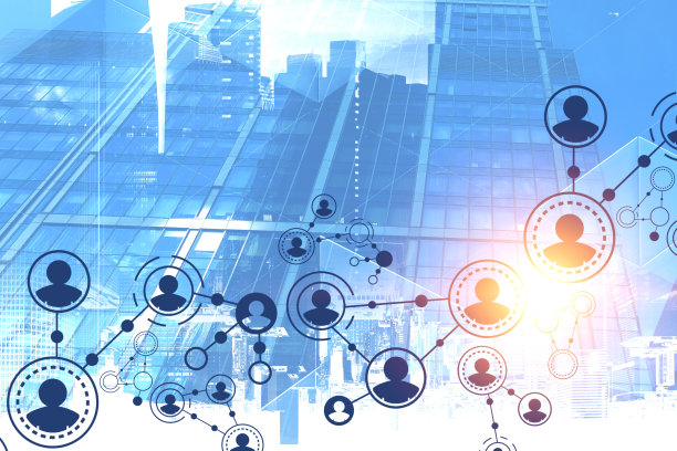 蓝色社交媒体概述城市背景图片下载