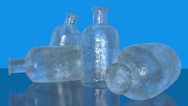 磨砂玻璃瓶与反射3D渲染图片下载