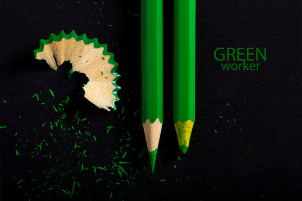 艺术概念对比工作劳动指示剂铅笔绿色。在下班之前图片下载