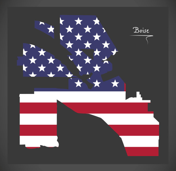 博伊西爱达荷市地图与美国国旗插图图片下载