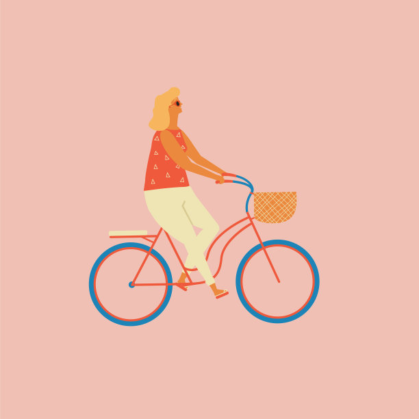 骑自行车的女孩。骑自行车的人在矢量插图图片下载