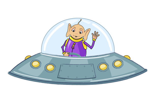 有趣的外星人坐在飞碟上图片下载