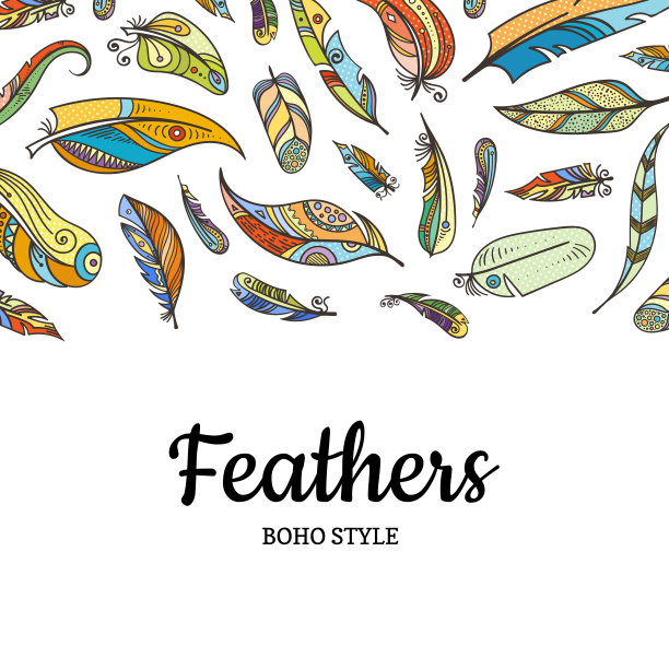 矢量波西涂鸦彩色羽毛背景插图图片下载