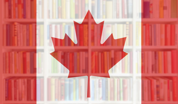 加拿大国旗与完整的书架背景图片下载