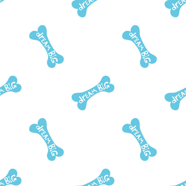 可爱的蓝色小骨头手绘儿童矢量插图。婴儿图形淋浴为孩子t恤无缝图案。骨头与文本在白色背景。字体是面料印花的大梦想。图片下载