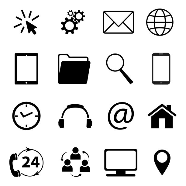 通信符号的收集。联系，电子邮件，移动电话，信息，无线技术图标。矢量图图片下载