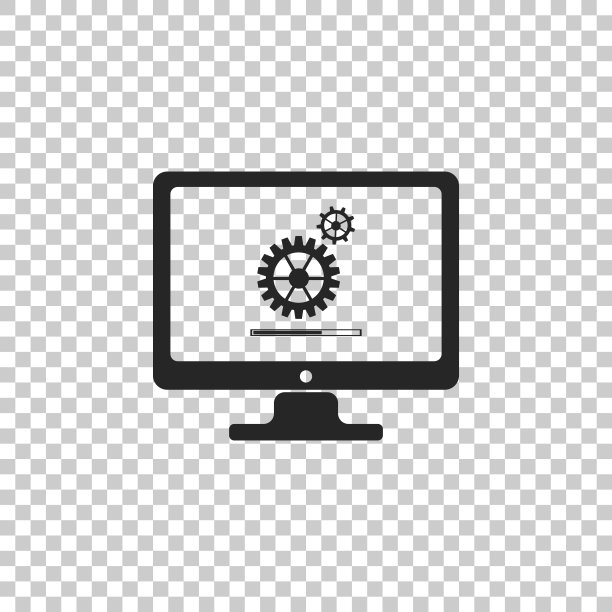 监控更新过程与齿轮箱进度和加载栏图标隔离在透明的背景。电脑显示器。系统软件更新。在监视器屏幕上加载过程。矢量图图片下载