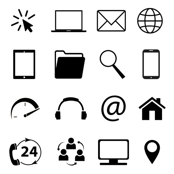 通信符号的集合。联系方式，电子邮件，手机，短信，无线技术图标。矢量图图片下载