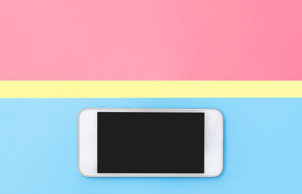 蓝色、黄色、粉红色的空手机设备图片下载