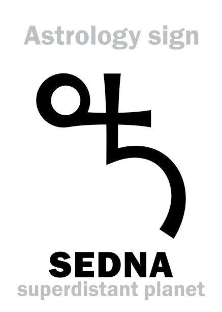 星象字母表:SEDNA，超遥远的外部矮行星(具有细长的椭圆轨道)。象形文字符号(符号，由因纽特人/爱斯基摩人的音节组成)。图片下载