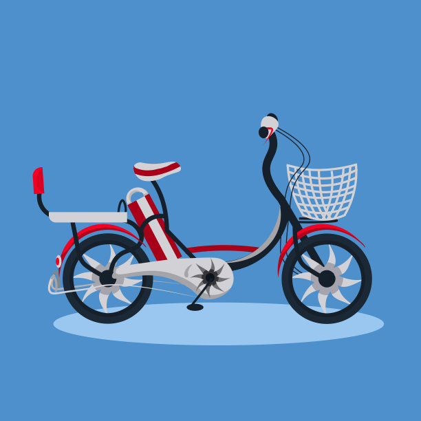 城市复古自行车复古风格自行车蓝色背景平坦图片下载