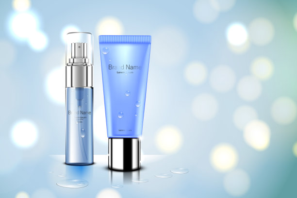 奢华化妆瓶包装护肤霜，美妆产品海报，以Bokeh和Water为背景图片下载