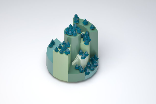 森林景观3d低聚可爱复古等距3d插图。图片下载