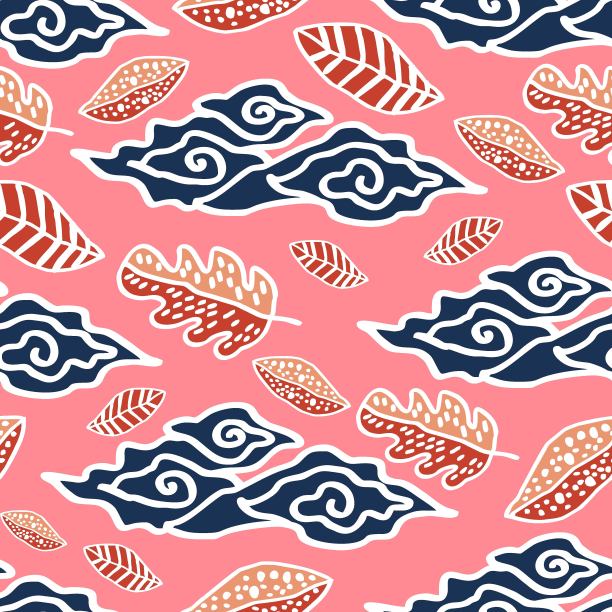 时髦的手绘树叶，云彩，树叶秋季蜡染图案与时髦的柔和的颜色图片下载