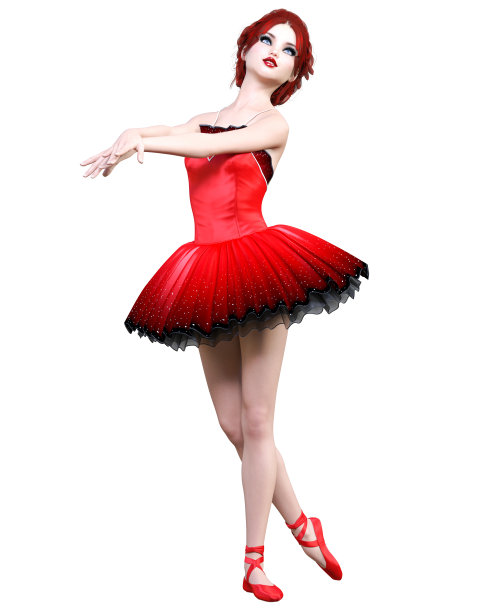 3D芭蕾舞女演员在红色芭蕾舞裙。图片下载