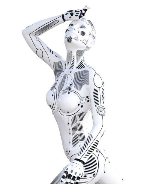 机器人的女人。白色金属机器人。人工智能。图片下载