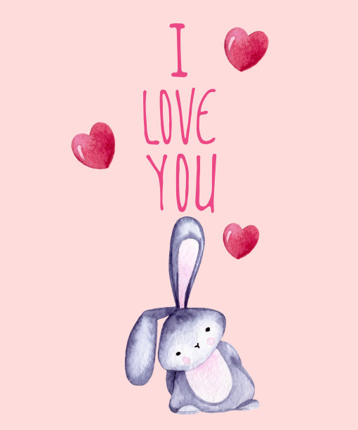 用心形和可爱的小兔子写着我爱你图片下载