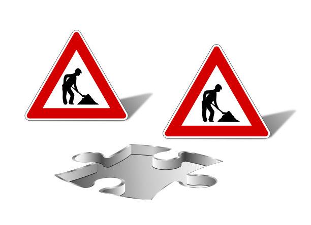 抽象拼图像一个洞和路标的维护图片下载